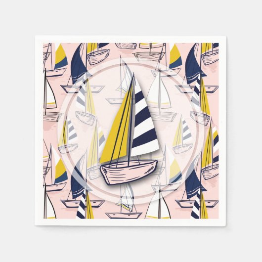 Navy Blue Sailboote Party Serviette (Vorderseite)