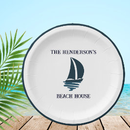 Navy Blue Sailing Boat Nautical Beach House Party Pappteller