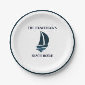 Navy Blue Sailing Boat Nautical Beach House Party Pappteller (Vorderseite)