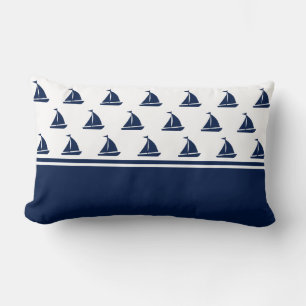 Navy Blue Sailing Boote Nautical Lumbar Pillow Lendenkissen