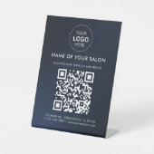 Navy-Blue-Salon Business QR-Code und Logo Sockelschild (Vorderseite)
