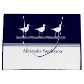 Navy Blue Sandpiper Bird mit eigenem Mit Monogramm Große Geschenktüte (Vorderseite)