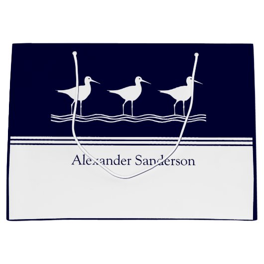 Navy Blue Sandpiper Bird mit eigenem Mit Monogramm Große Geschenktüte (Vorderseite)