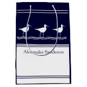 Navy Blue Sandpiper Bird mit eigenem Mit Monogramm Mittlere Geschenktüte (Vorderseite)