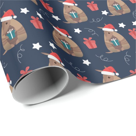 Navy Blue Santa Armadillo mit Geschenkmuster Geschenkpapier (Rolleneckpunkt)