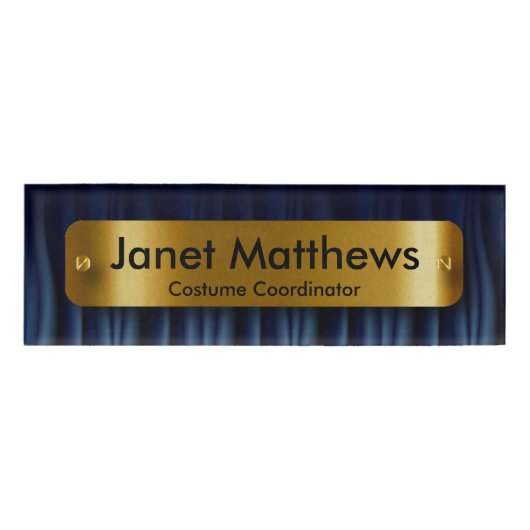 Navy Blue Satin Ribbon mit Gold Label Plakat Namenschild (Vorderseite)