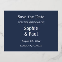 Navy Blue Save the Date Foil Einladung Postcard