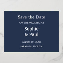 Navy Blue Save the Date Foil Einladung Postcard