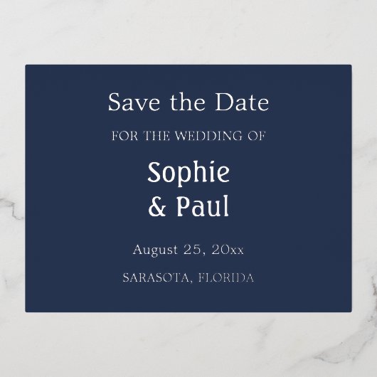 Navy Blue Save the Date Foil Einladung Postcard (Vorderseite)