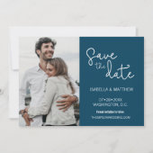 Navy Blue Save the Date Typografie Custom Foto (Vorderseite)