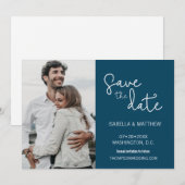 Navy Blue Save the Date Typografie Custom Foto (Vorne/Hinten)