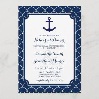 Navy Blue Scallop Nautic Probe Dinner Einladung