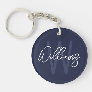 Navy-Blue-Schrift personalisiertes Monogramm und N Schlüsselanhänger