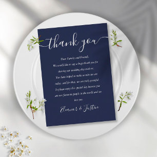Navy Blue Schriftzug Hochzeits-Dankeschön-Karte Platzkarte
