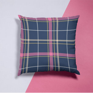 Navy Blue Scottish Tartan Kariert Pink White Strip Kissen