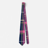Navy Blue Scottish Tartan Kariert Pink White Strip Krawatte (Vorderseite)
