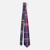 Navy Blue Scottish Tartan Kariert Pink White Strip Krawatte (Rückseite)