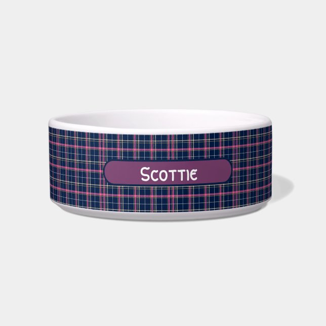Navy Blue Scottish Tartan Kariert Pink White Strip Napf (Vorderseite)