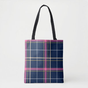 Navy Blue Scottish Tartan Kariert Pink White Strip Tasche
