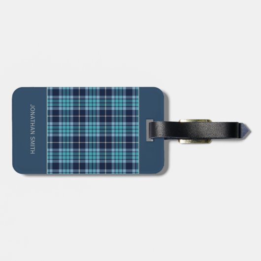 Navy Blue Scottish Tartan Pattern Gepäckanhänger (Rückseite horizontal)