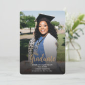 Navy Blue Script 5 Foto Abschluss Ankündigung (Stehend Vorderseite)