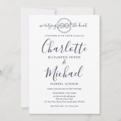 Navy Blue Script bindet die knot-nautische Hochzei Einladung (Vorderseite)