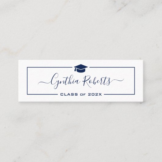 Navy Blue Script Classy Graduate Abschluss Mini Visitenkarte (Vorderseite)