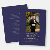 Navy Blue Script Foto Boy First Heilige Kommune Folieneinladung