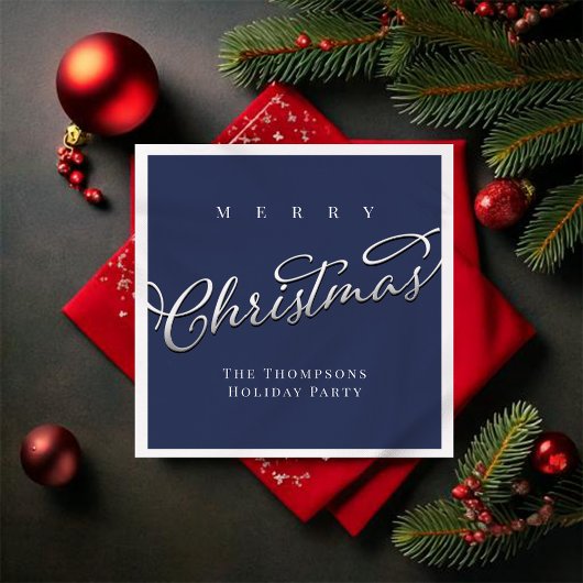 Navy Blue Script frohe Weihnachten Custom Serviette