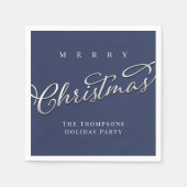 Navy Blue Script frohe Weihnachten Custom Serviette (Vorderseite)