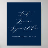Navy Blue Script Gelassen Liebe Sparkle Wedding Poster (Vorne)
