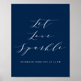 Navy Blue Script Gelassen Liebe Sparkle Wedding Poster