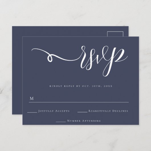Navy Blue Script Hochzeitsreaktion UAWG Postcard Postkarte (Vorne/Hinten)