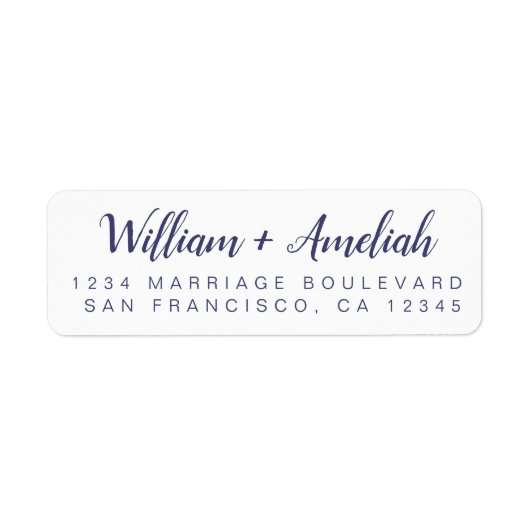 Navy Blue Script Hochzeitsskripte Rücksendeadresse (Vorne)