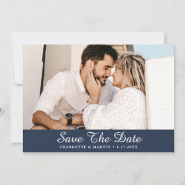 Navy Blue Script Hochzeitungs-Foto speichern die D Save The Date