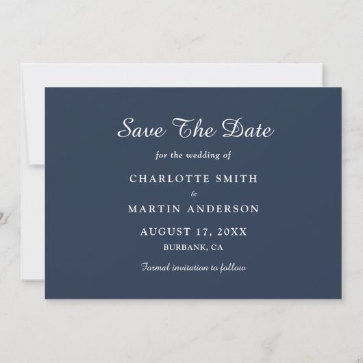 Navy Blue Script Hochzeitungs-Foto speichern die D Save The Date (Rückseite)