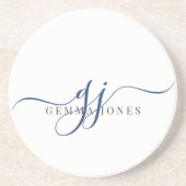 Navy Blue Script Initials Monogram Minimalistisch Getränkeuntersetzer (Vorne)
