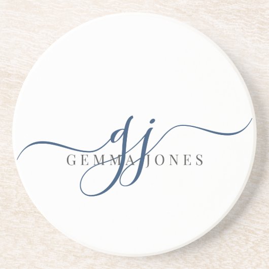 Navy Blue Script Initials Monogram Minimalistisch Getränkeuntersetzer (Vorne)