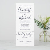 Navy Blue Script Minimalistisch in einer Hochzeit Einladung (Stehend Vorderseite)