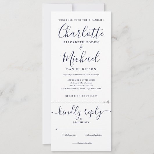 Navy Blue Script Minimalistisch in einer Hochzeit Einladung (Vorderseite)