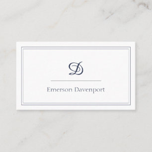 Navy Blue Script Monogram   MINIMALISTISCH Visitenkarte