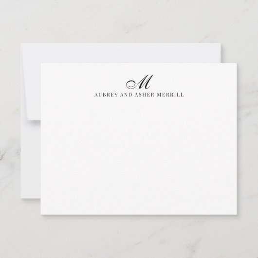 Navy Blue Script Monogram Modern Stationery Mitteilungskarte (Vorderseite)