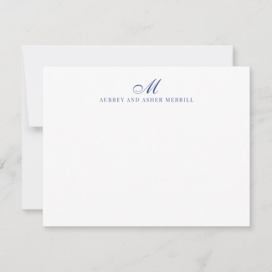 Navy Blue Script Monogram Modern Stationery Mitteilungskarte (Vorderseite)