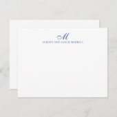Navy Blue Script Monogram Modern Stationery Mitteilungskarte (Vorne/Hinten)