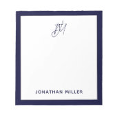 Navy Blue Script Monogram Notizblock (Vorderseite)