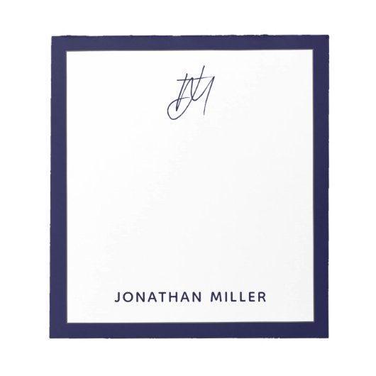 Navy Blue Script Monogram Notizblock (Vorderseite)