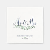 Navy Blue Script Mr. and Mrs. | Grüne Hochzeit Serviette (Vorderseite)
