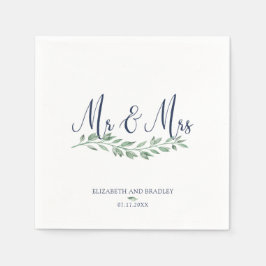 Navy Blue Script Mr. and Mrs. | Grüne Hochzeit Serviette