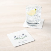 Navy Blue Script MR und MRS Greenery Wedding Rechteckiger Pappuntersetzer (Vor Ort)
