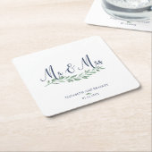 Navy Blue Script MR und MRS Greenery Wedding Rechteckiger Pappuntersetzer (angewinkelt)
